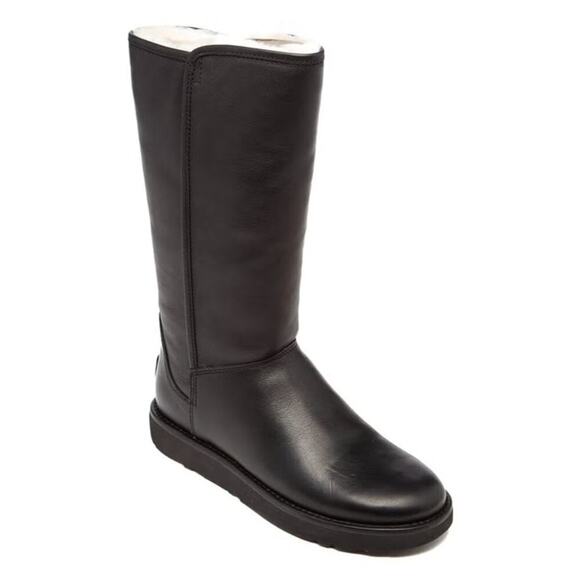 UGG Abree II Leather Classic Luxe Sheepskin Boots Black Size 6 - Picture 1 of 5